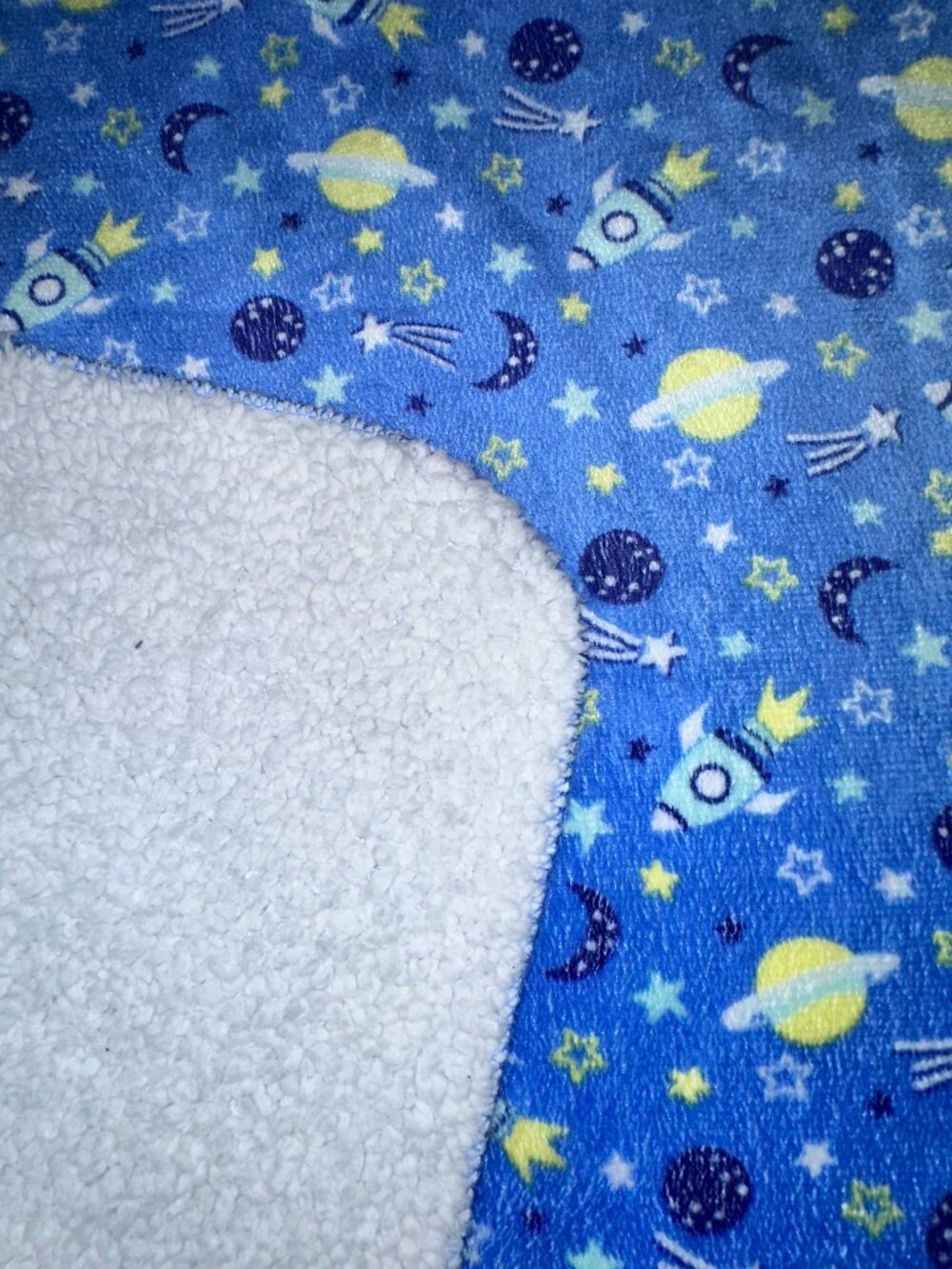 Kidgets Space Planets Rocket Plush Velour Sherpa Baby Blanket Boy 31x39" stars